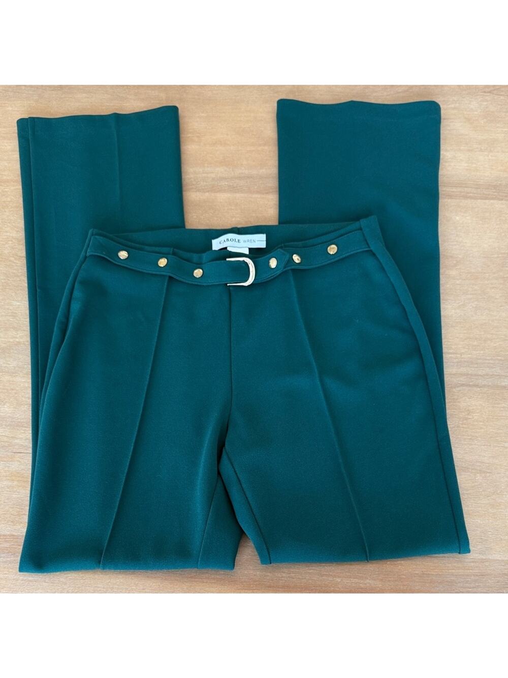 Carole Wren Deep Emerald Green Trousers with Gold Belt Accents 8